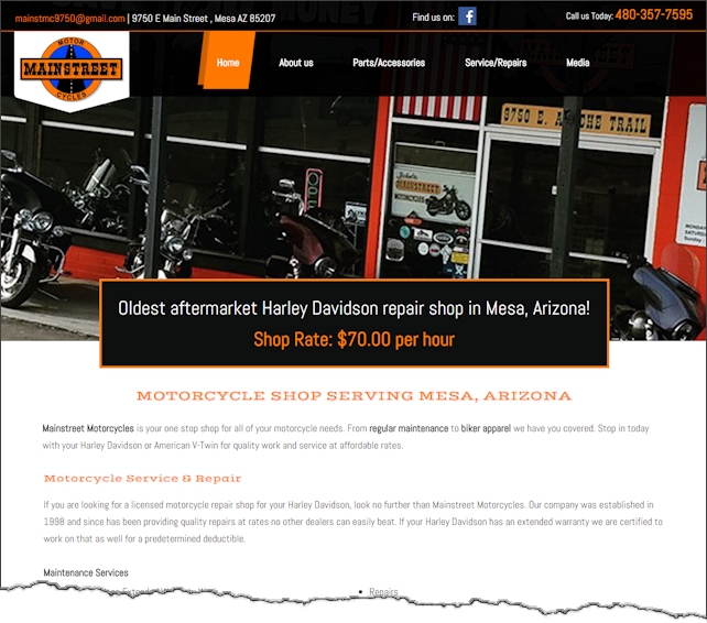 Main Street Motorcycles Website Design Example